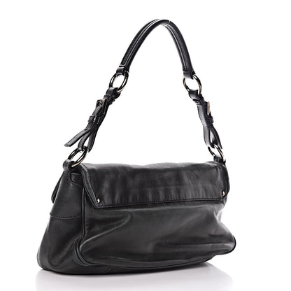 Prada Royal Calf Easy Foldover Pushlock Flap Shoulder Bag Black 3 of 11
