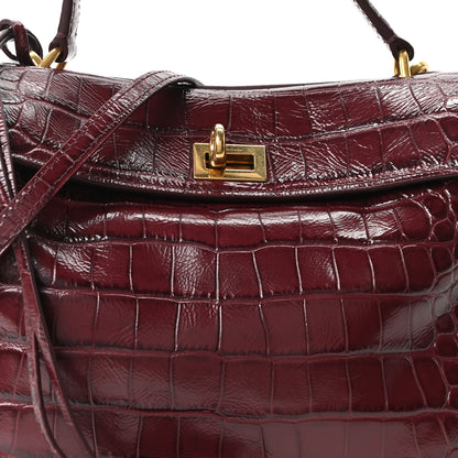 Balenciaga Shiny Calfskin Crocodile Embossed Mini Rodeo Top Handle Handbag Dark Burgundy 6 of 8