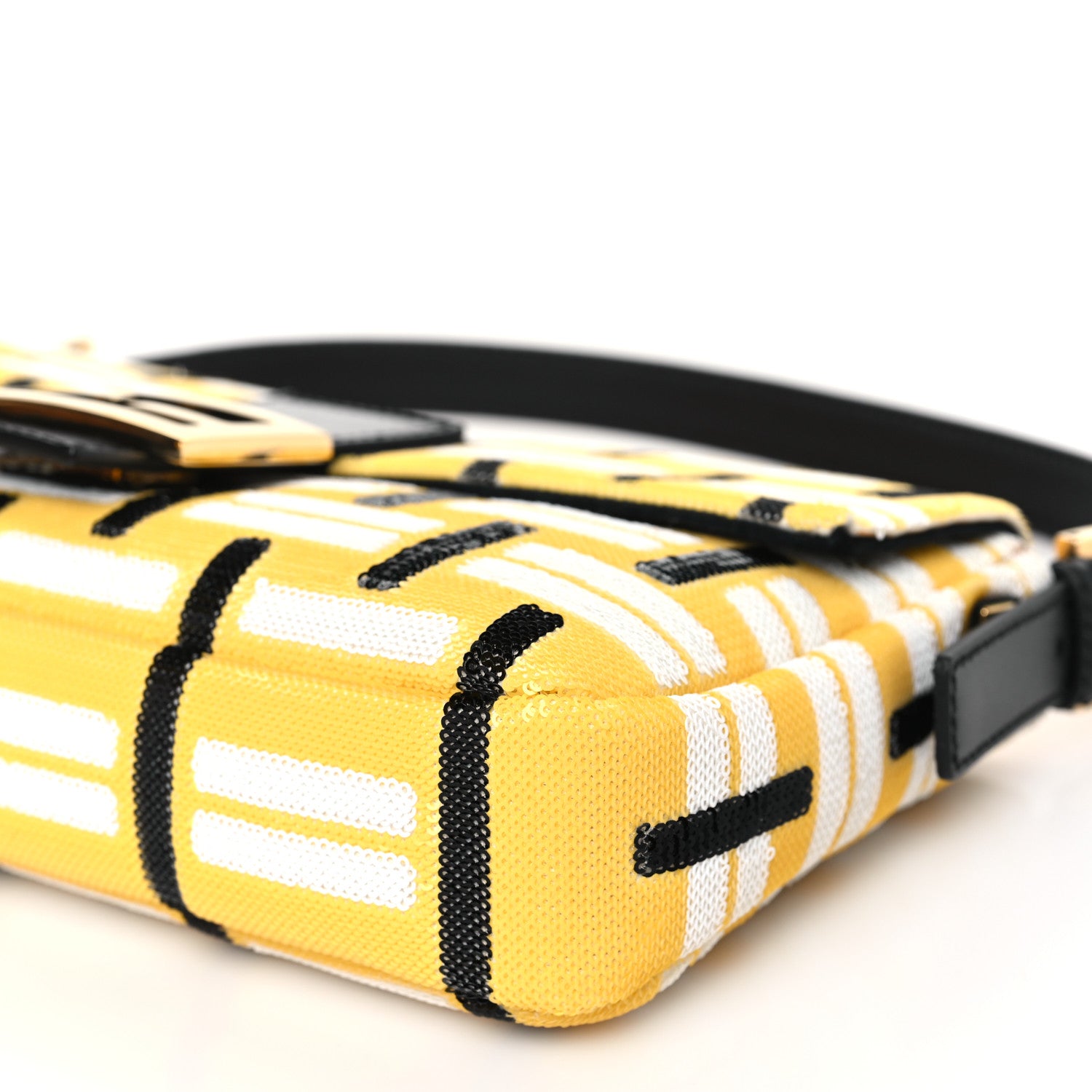 Fendi Satin Sequin Baguette Black Yellow White 10 of 11