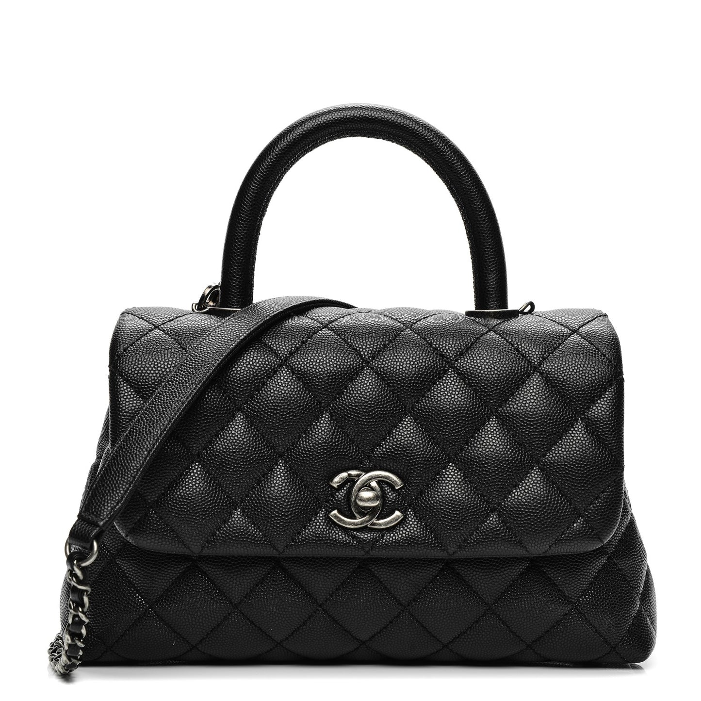 Caviar Quilted Mini Coco Handle Flap Black