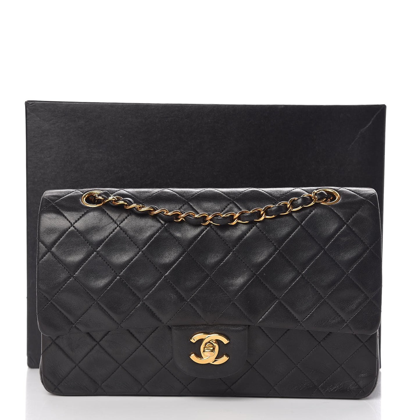 Lambskin Quilted Medium Double Flap Black