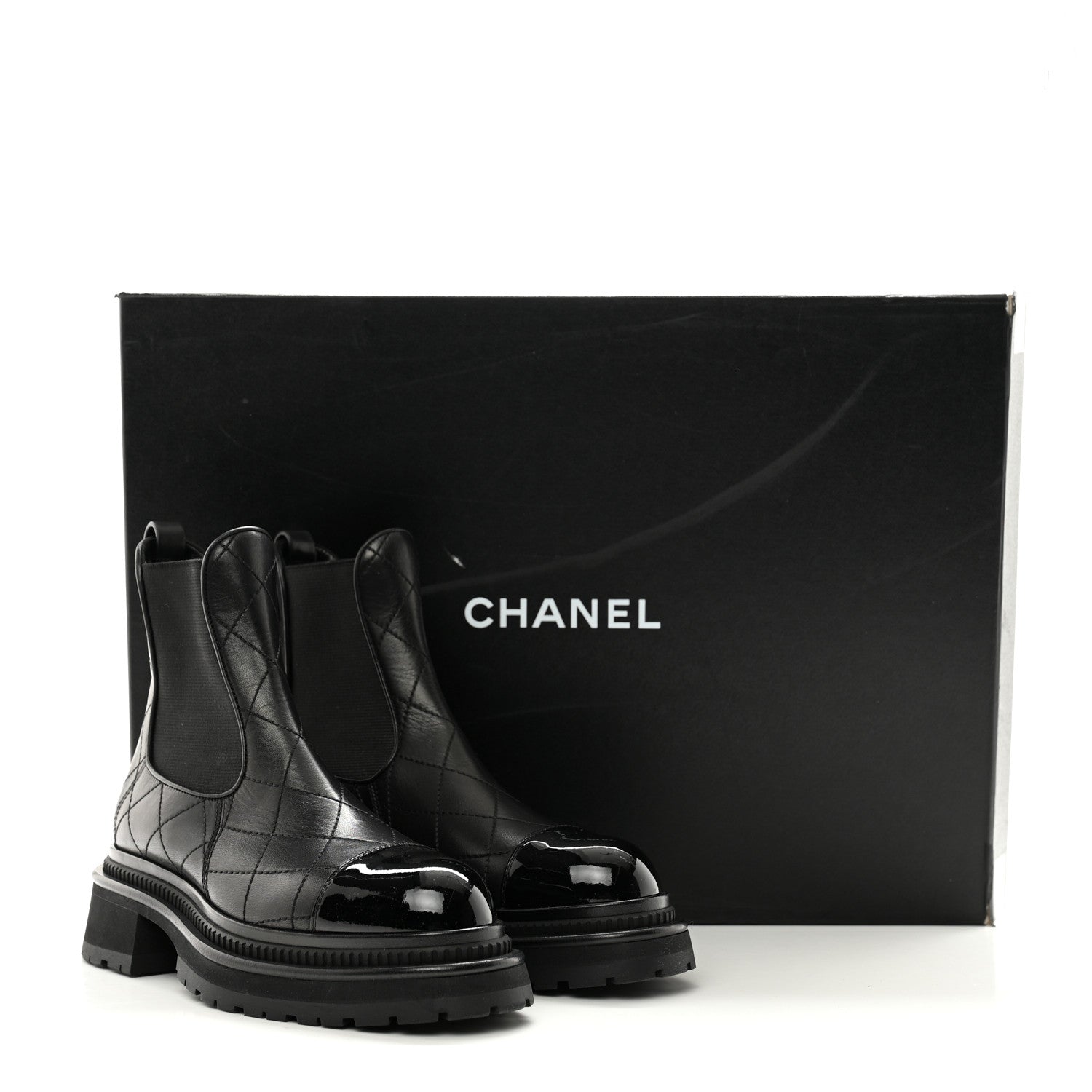 Chanel Calfskin Patent Cap Toe Quilted Short Boots 36 Black 9 of 9