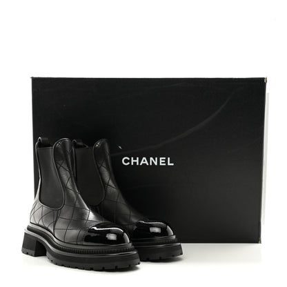 Chanel Calfskin Patent Cap Toe Quilted Short Boots 36 Black 9 of 9