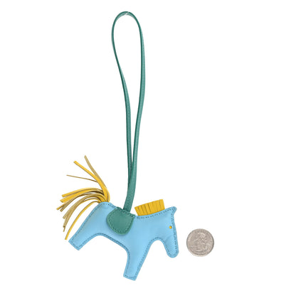 Hermes Milo Lambskin Grigri Rodeo Horse Bag Charm PM Bleu Celeste Lime Malachite 2 of 4