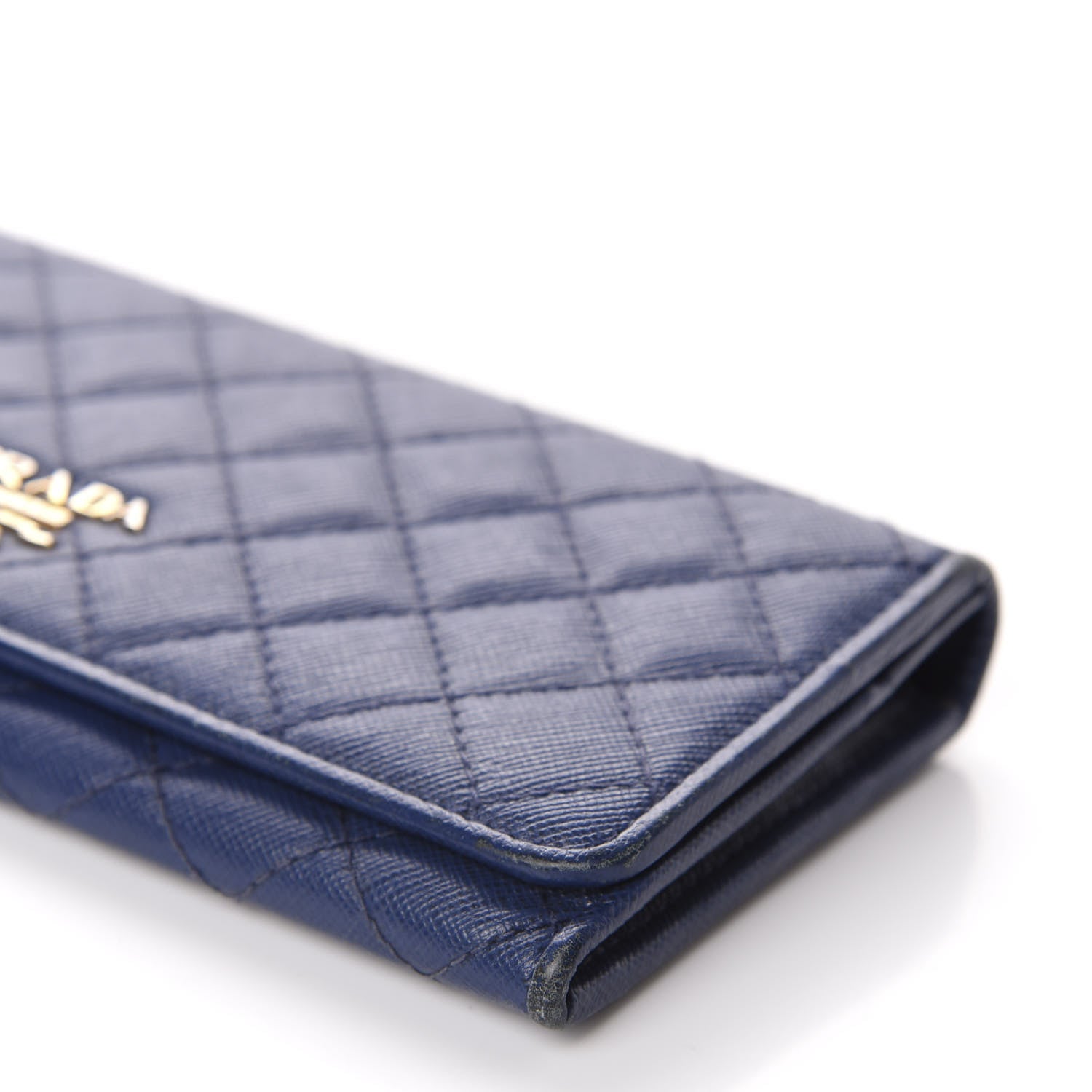 Prada Saffiano Metal Quilted Continental Flap Wallet Bluette 7 of 11