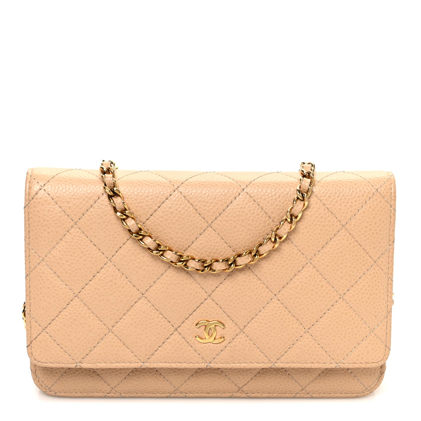 Caviar Quilted Wallet on Chain WOC Beige