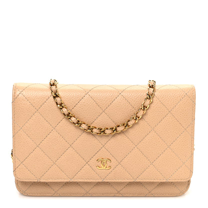 Chanel Caviar Quilted Wallet on Chain WOC Beige 1 of 12