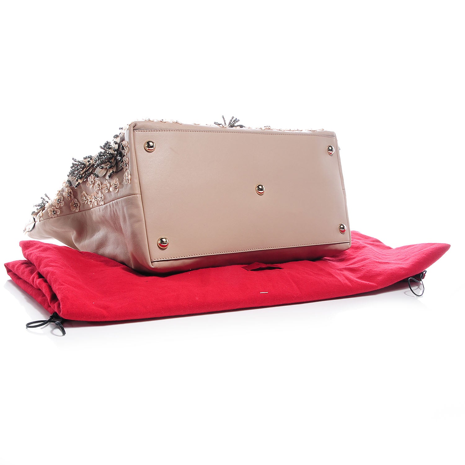 Valentino Garavani Leather Sequin Beaded Floral Applique Tote Camel 4 of 7