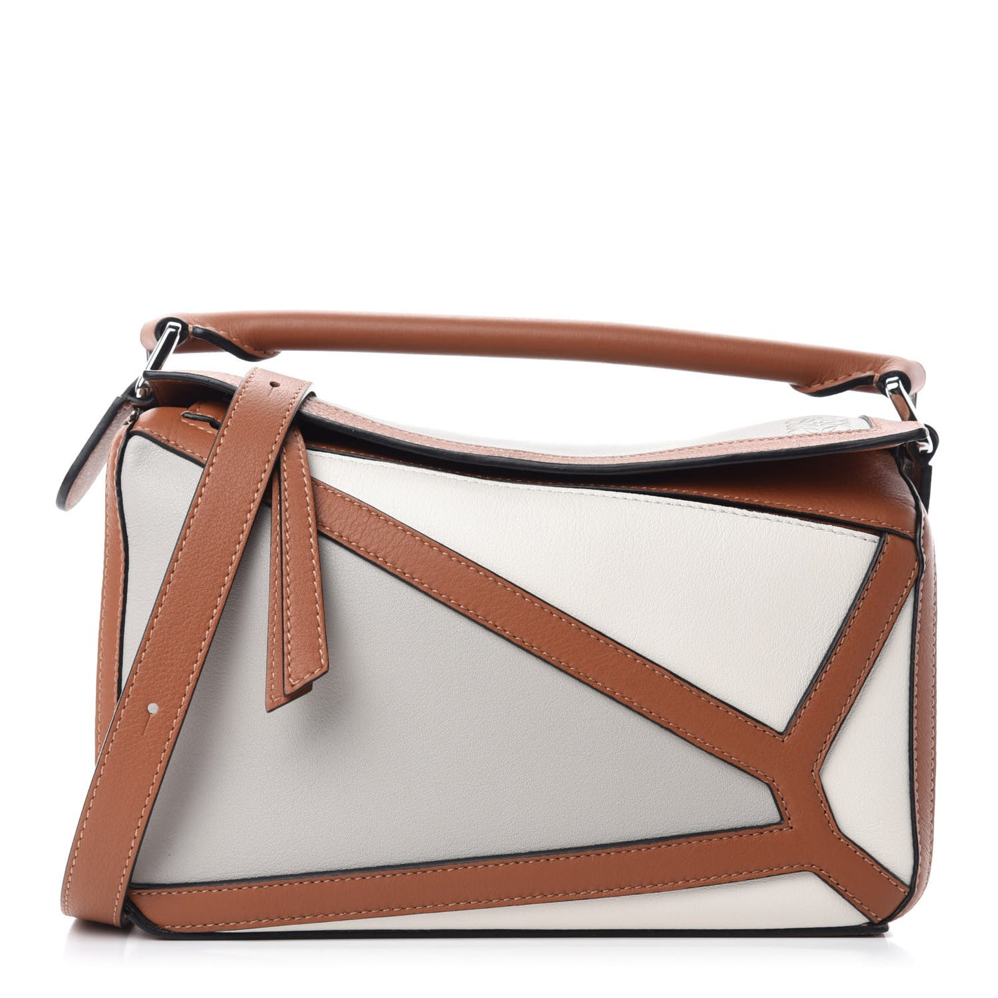 Calfskin Small Graphic Puzzle Bag Ghost Soft White