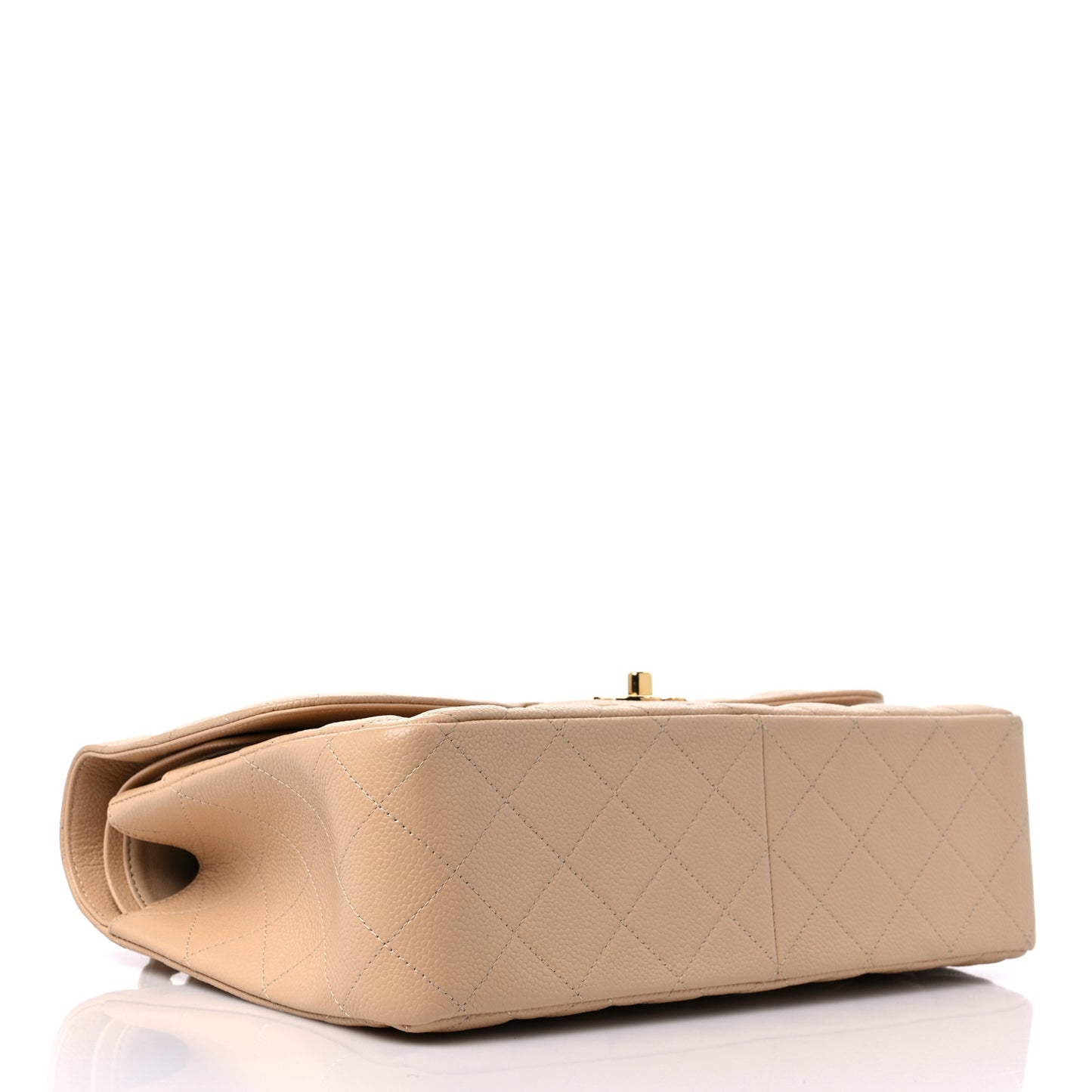 Caviar Quilted Jumbo Double Flap Light Beige