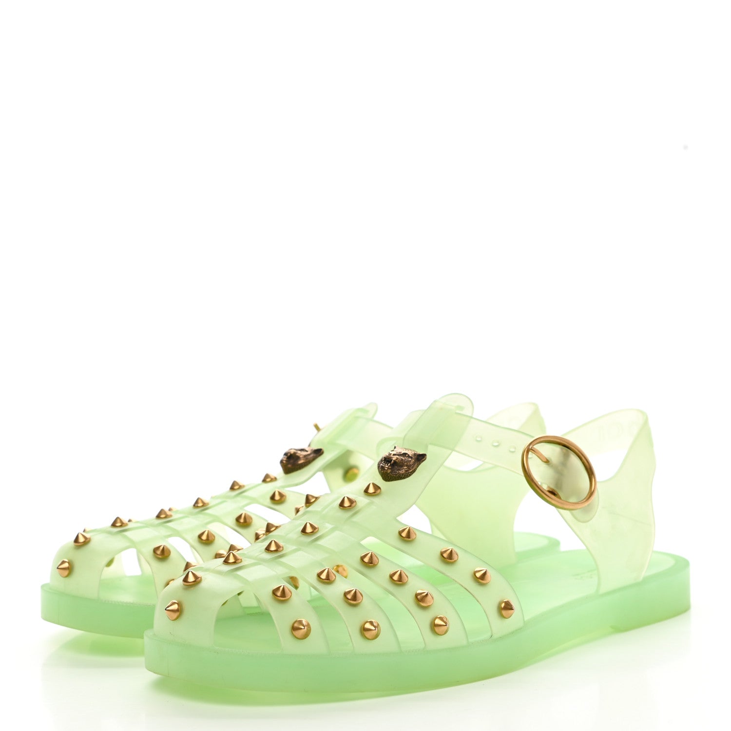 Gucci Rubber Studded Womens Buckle Strap Sandal 39 Light Green 3 of 7