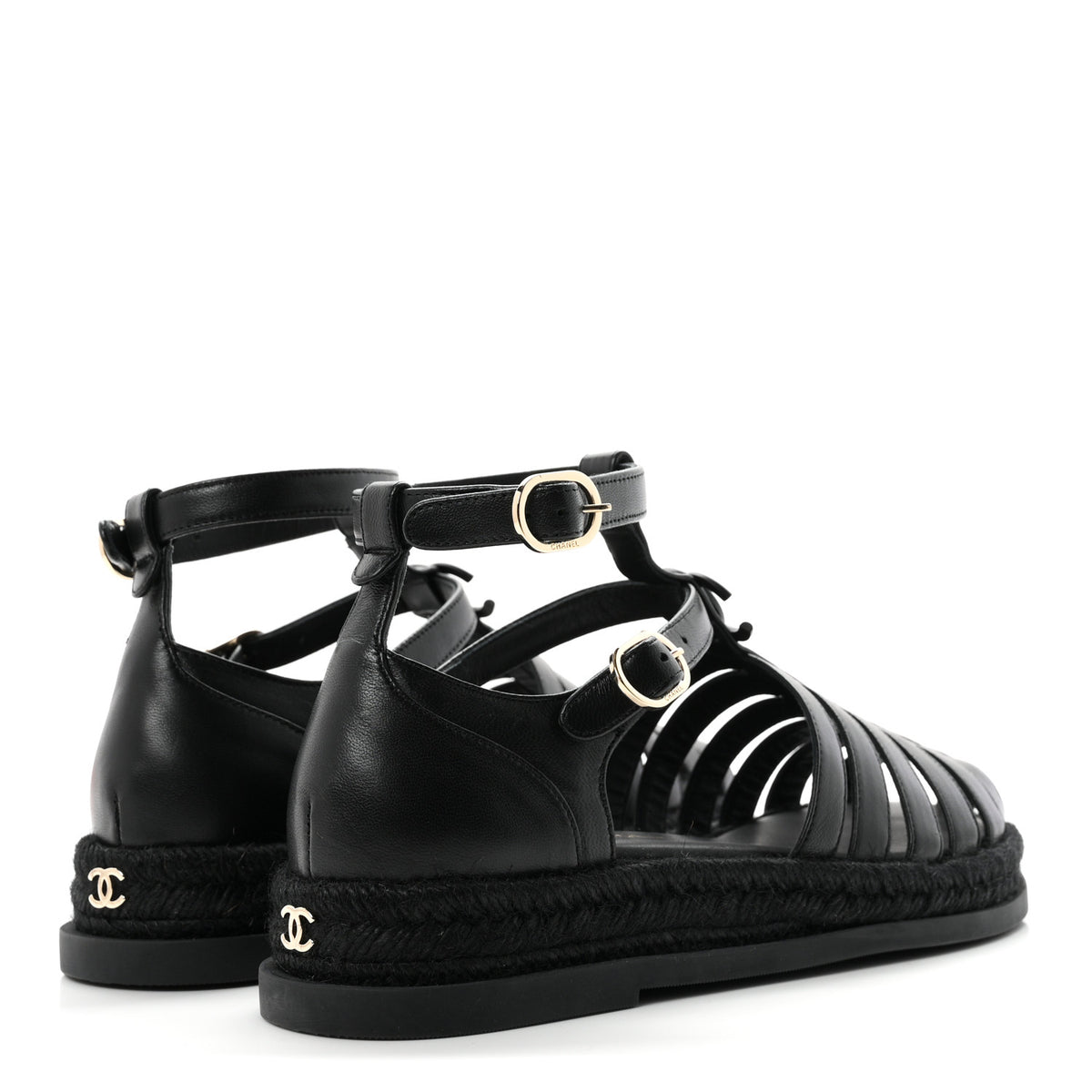 Chanel Lambskin Espadrille Sandals 37 Black 5 of 10
