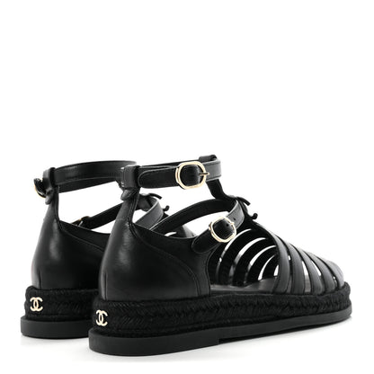 Chanel Lambskin Espadrille Sandals 37 Black 5 of 10