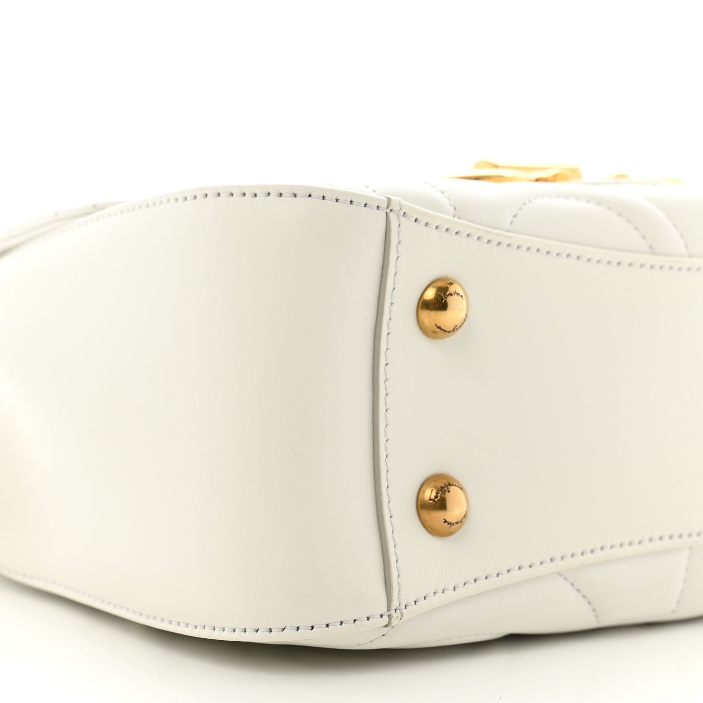 Calfskin Quilted Gancini Top Handle Flap Bag White