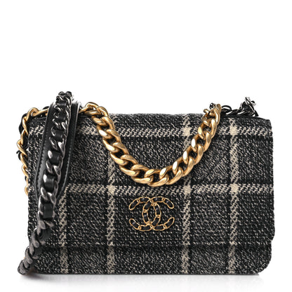 Chanel Tweed Quilted Chanel 19 Wallet On Chain WOC Grey Black Beige 1 of 10