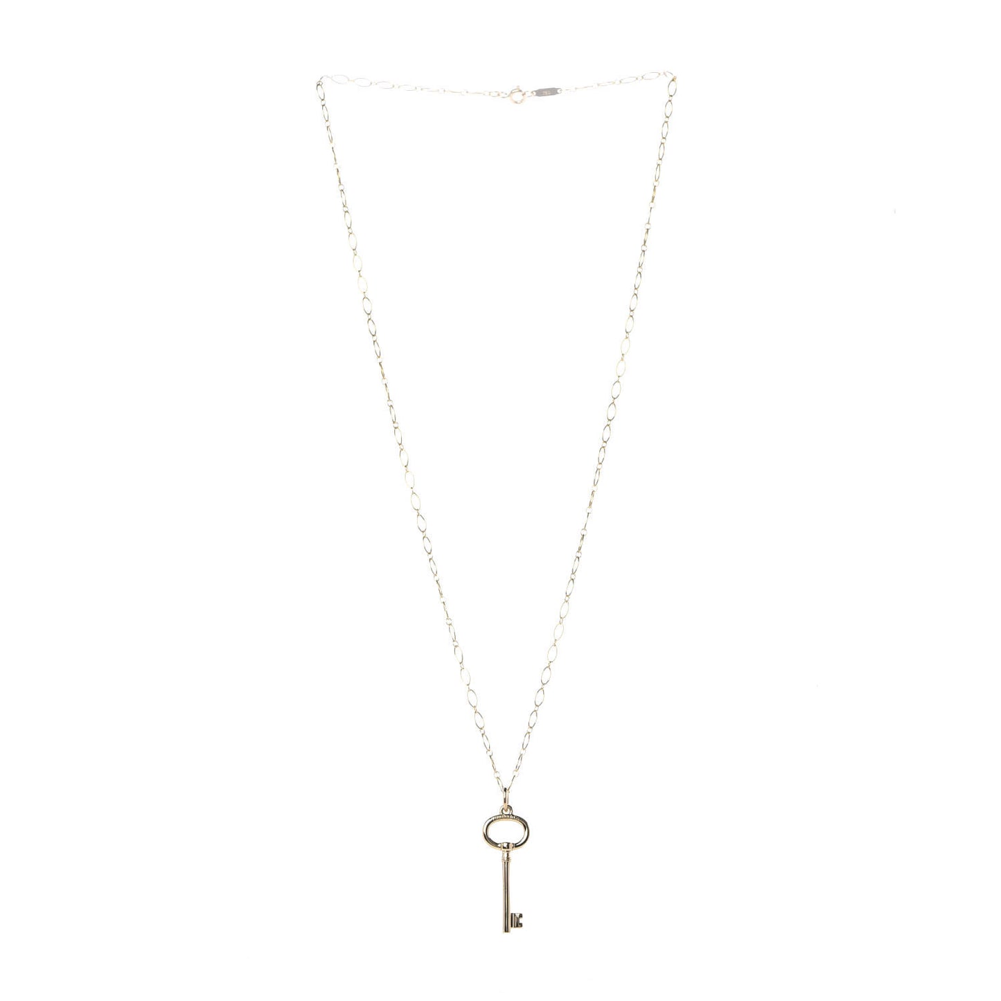 18K Yellow Gold Small Oval Key Pendant Link Necklace