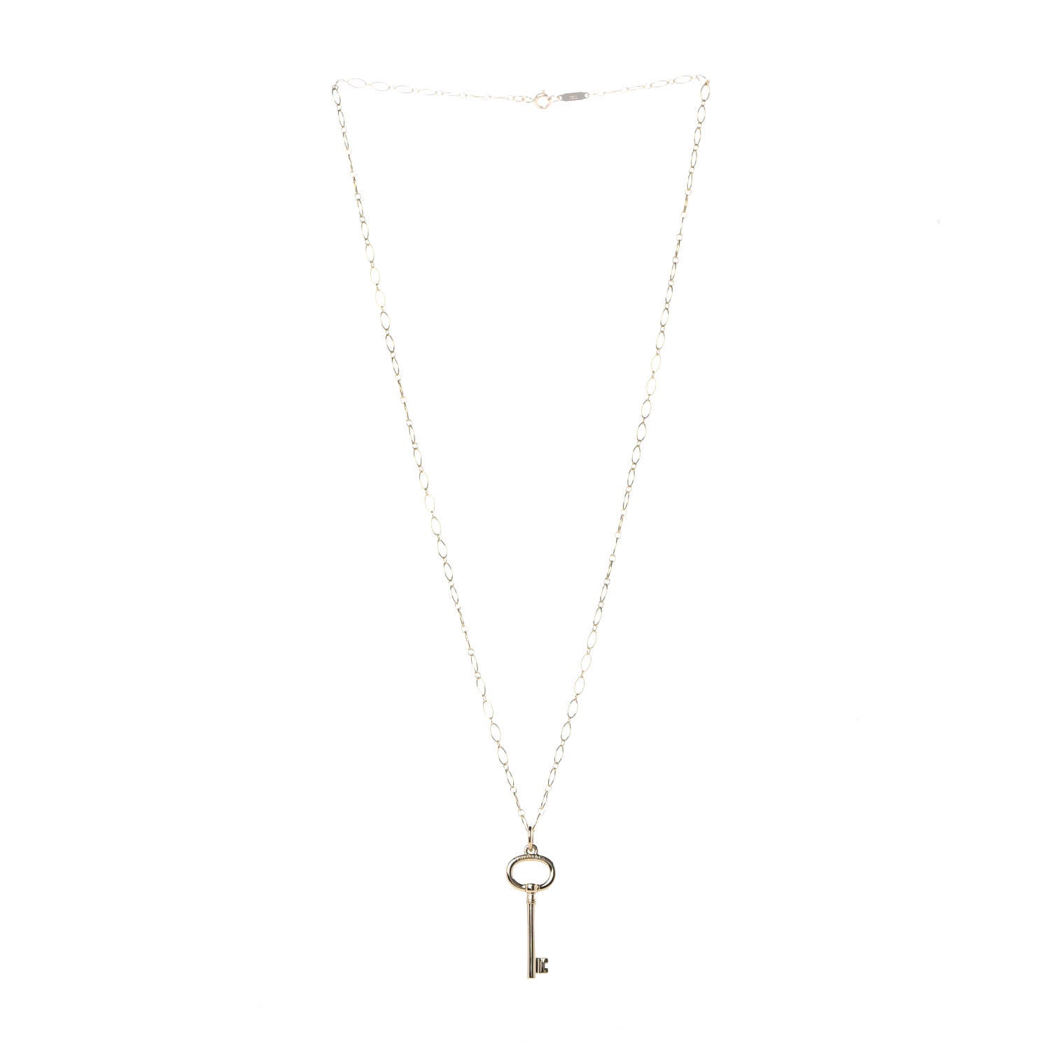 Tiffany 18K Yellow Gold Small Oval Key Pendant Link Necklace 3 of 7