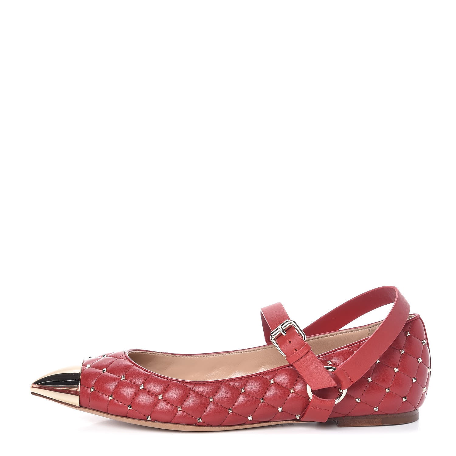 Valentino Garavani Lambskin Rockstud Spike Captoe Ballerina Flats 39 Rosso Gold 1 of 8