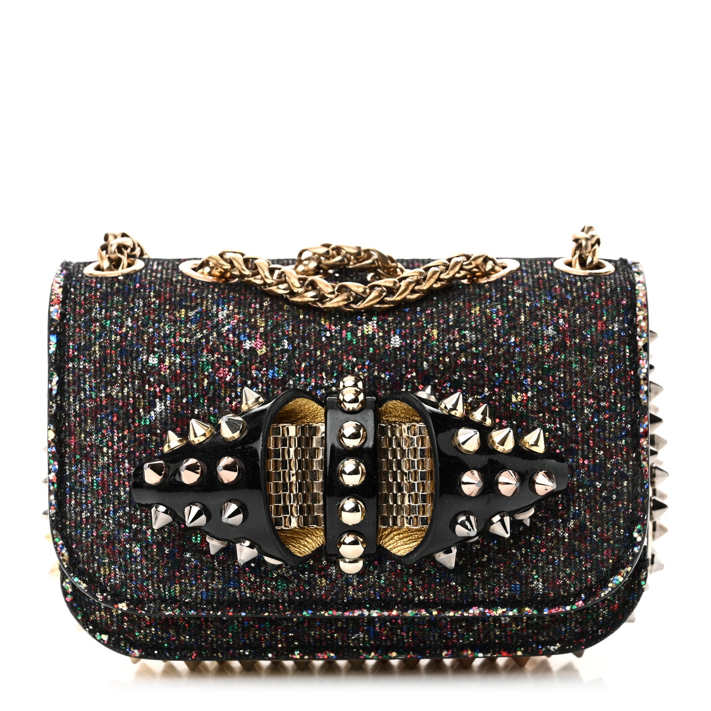 Glitter Calfskin Spikes Sweety Charity NV Crossbody Gold