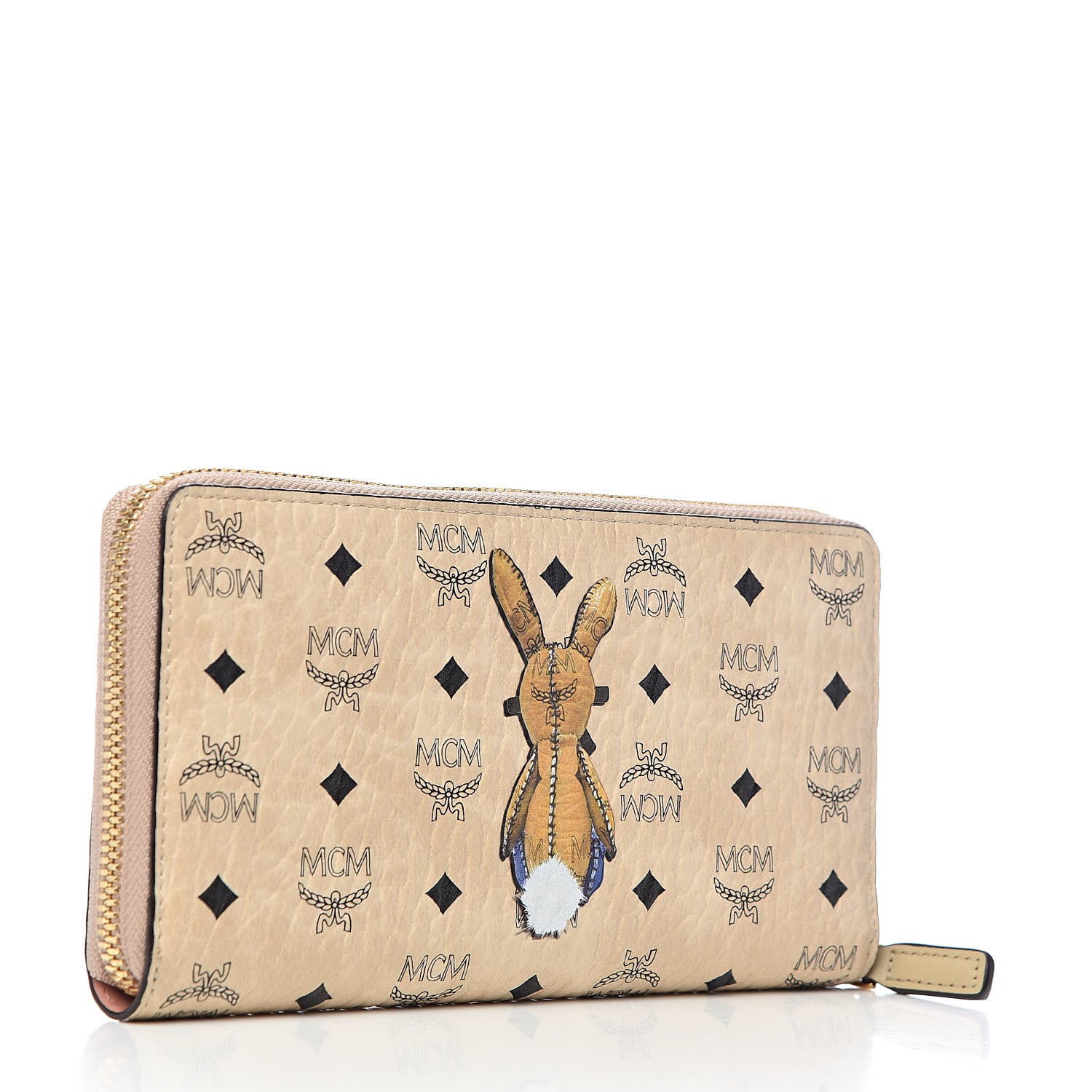 MCM Visetos Rabbit Zip Around Large Wallet Beige 3 of 6
