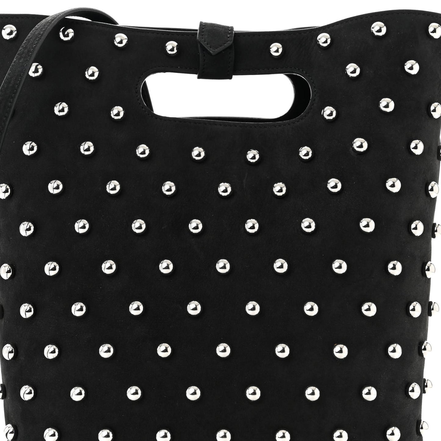 Nubuck Calfskin Studded Medium Folded Bag Black