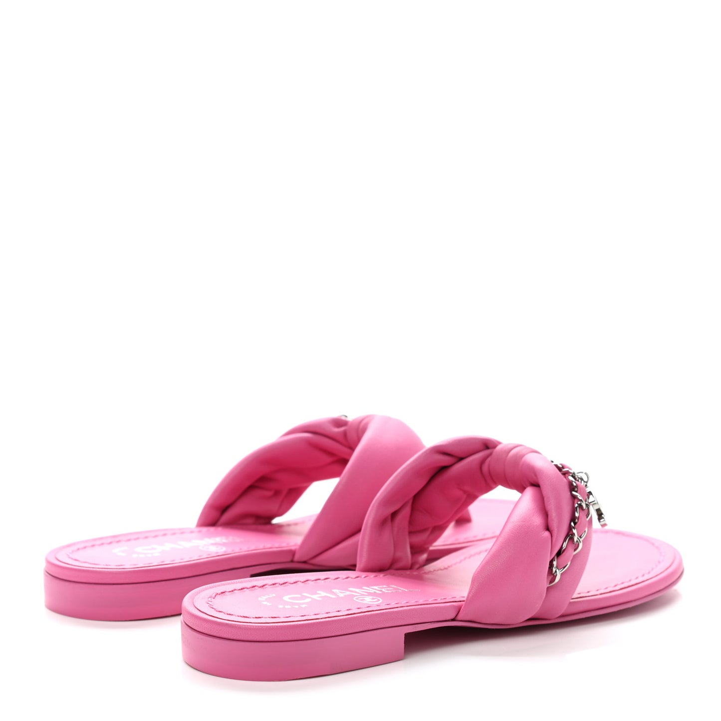 Lambskin Chain Thong Sandals 35.5 Fuchsia