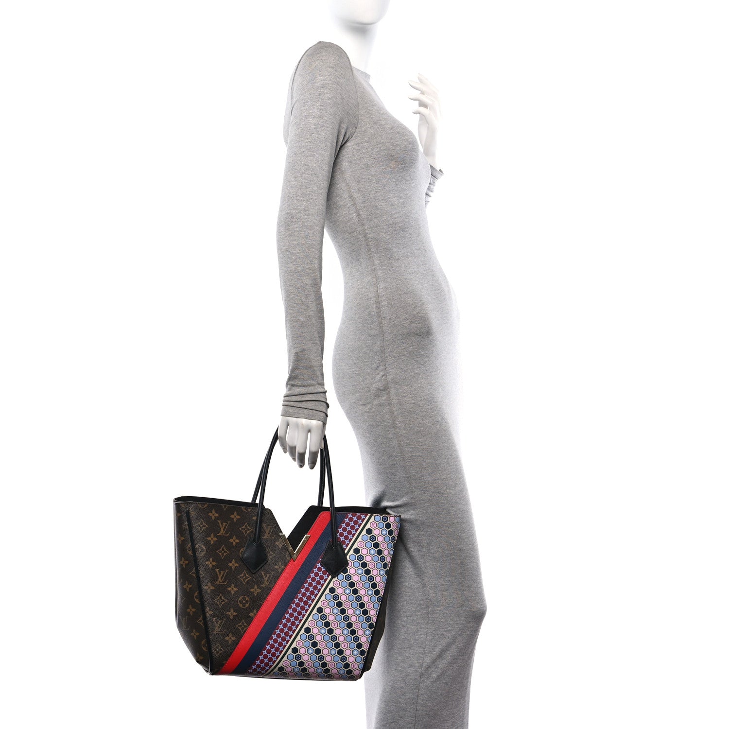 Louis Vuitton Calfskin Monogram Kimono Tote MM Rouge Navy 2 of 9