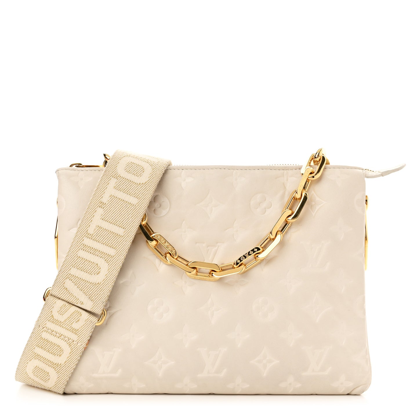 Lambskin Embossed Monogram Coussin PM Cream