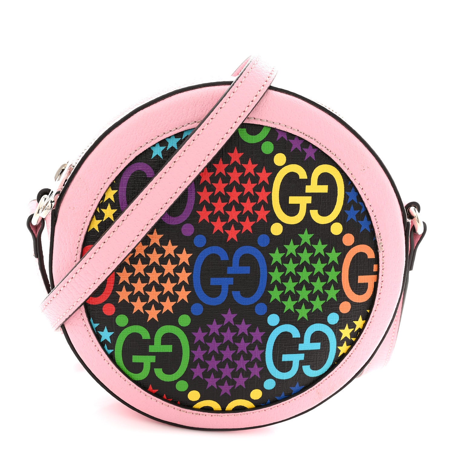 Gucci GG Supreme Monogram Psychedelic Round Shoulder Bag Black Multicolor Sugar Pink 1 of 14