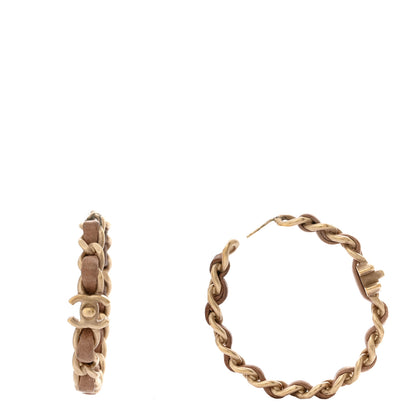 Chanel Lambskin CC Turnlock Chain Hoop Earrings Matte Gold Beige 1 of 3