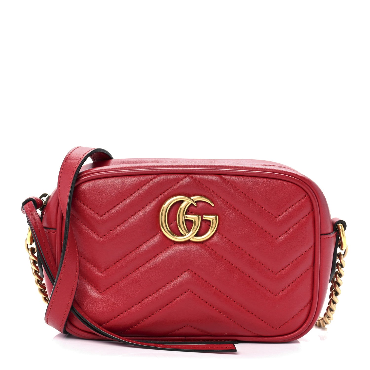 Gucci Calfskin Matelasse Mini GG Marmont Chain Shoulder Bag Hibiscus Red 1 of 13