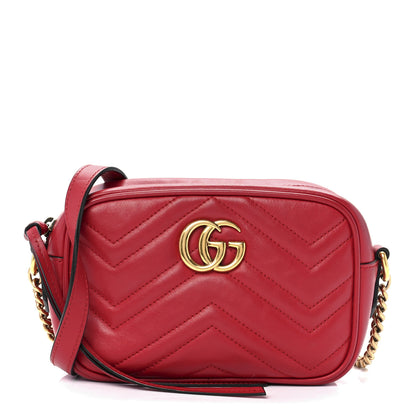 Gucci Calfskin Matelasse Mini GG Marmont Chain Shoulder Bag Hibiscus Red 1 of 13