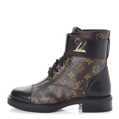 Louis Vuitton Calfskin Monogram Wonderland Flat Ranger Boots 39 Black 1 of 9