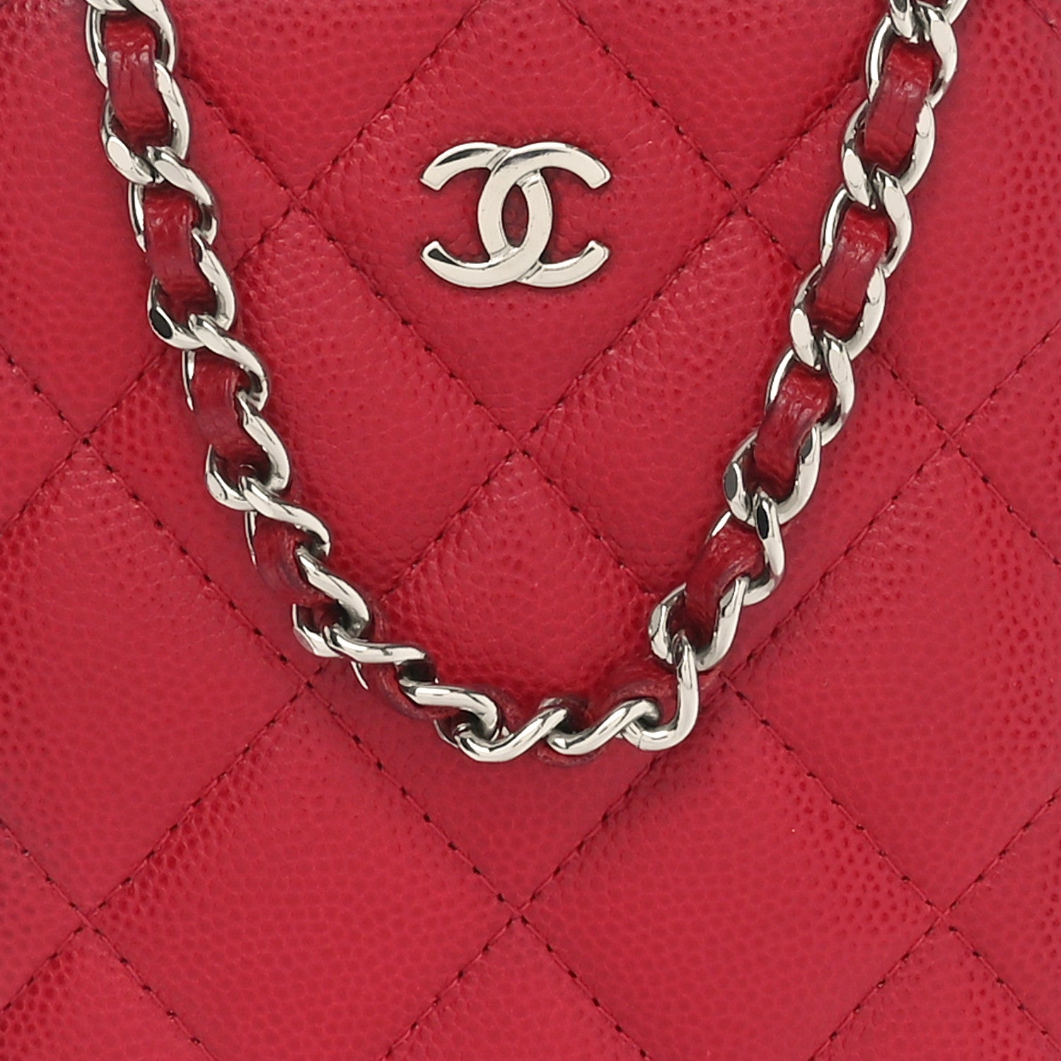 Chanel Caviar Quilted Phone Holder Wallet On Chain WOC Red 8 of 10