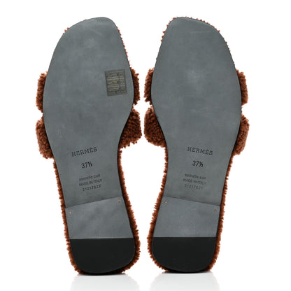 Hermes Woolskin Oran Sandals 37.5 Cognac 5 of 8