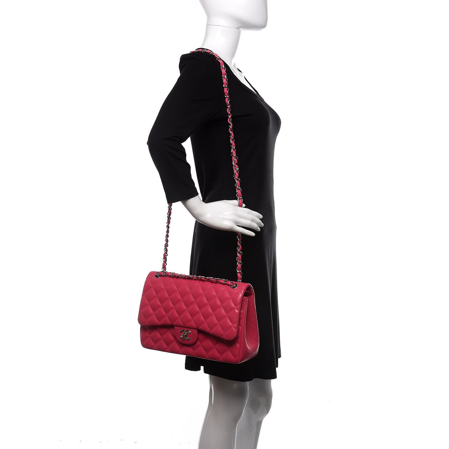 Lambskin Quilted Jumbo Double Flap Dark Pink