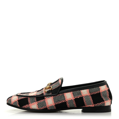 Gucci Tweed Check Horsebit Womens Jordaan Loafers 35.5 Black Pink Multicolor 1 of 8