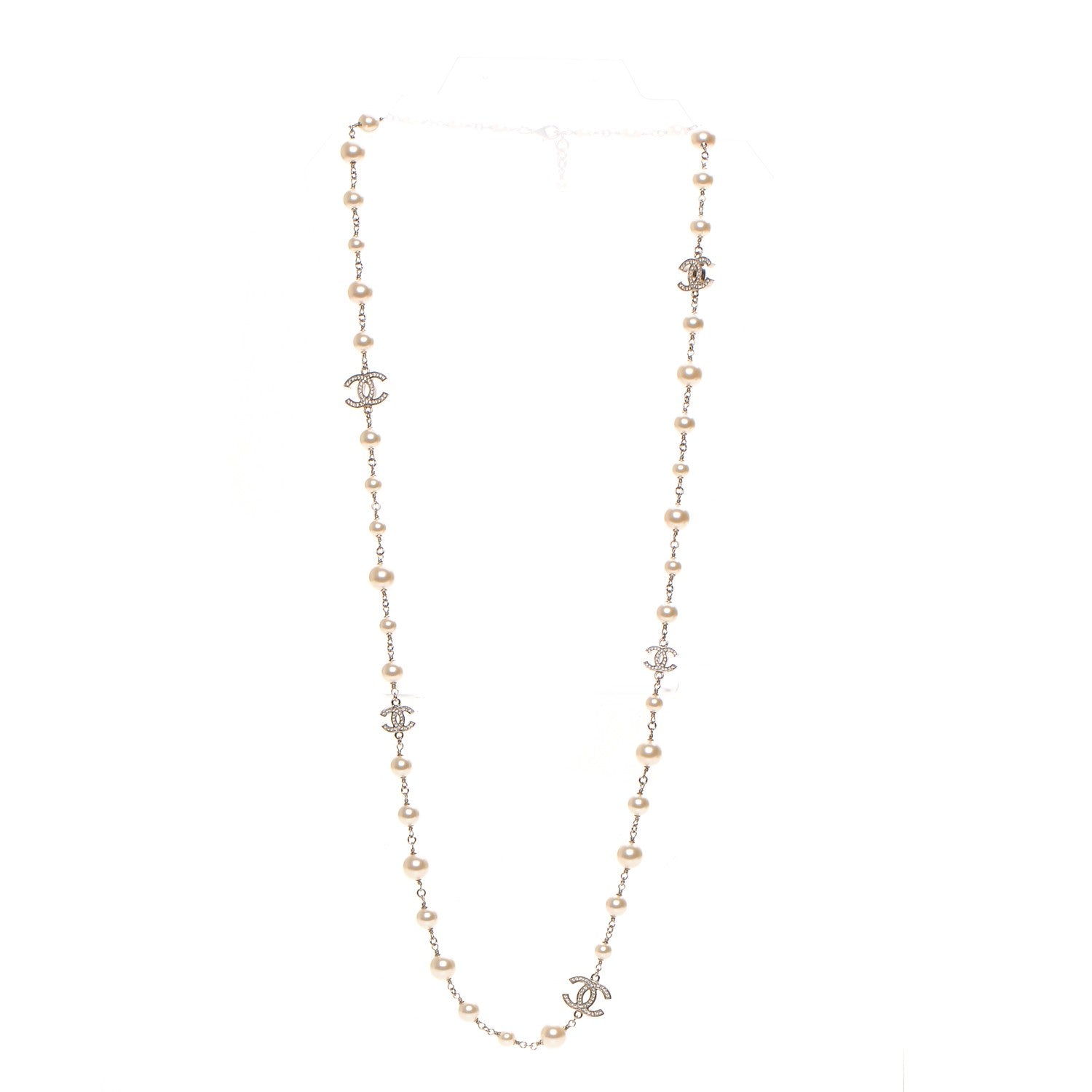 Chanel Crystal Pearl CC Long Necklace Silver 3 of 4