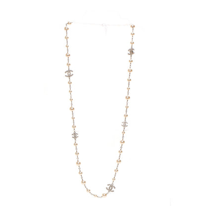 Chanel Crystal Pearl CC Long Necklace Silver 3 of 4