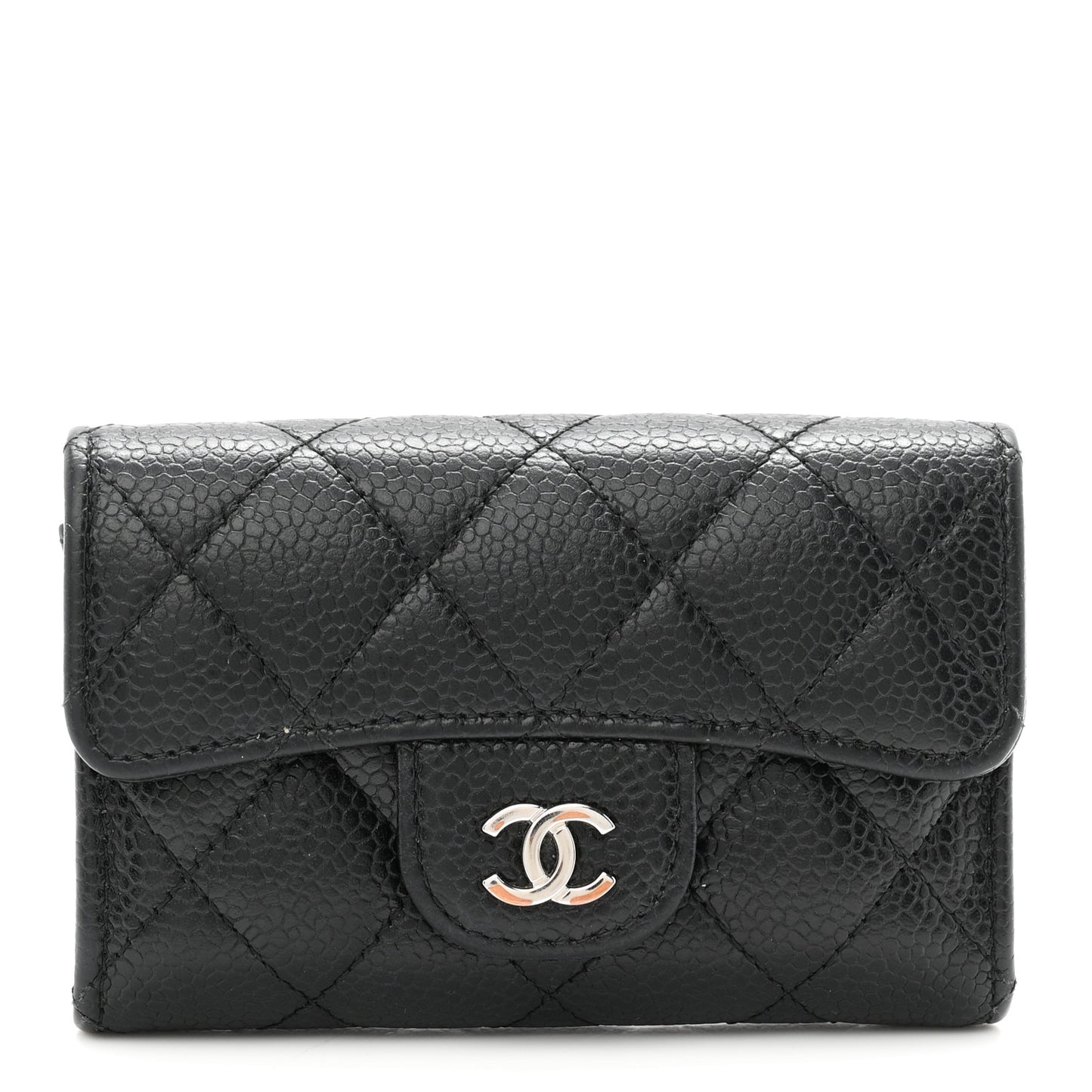 Caviar Quilted Flap Card Holder Wallet Black