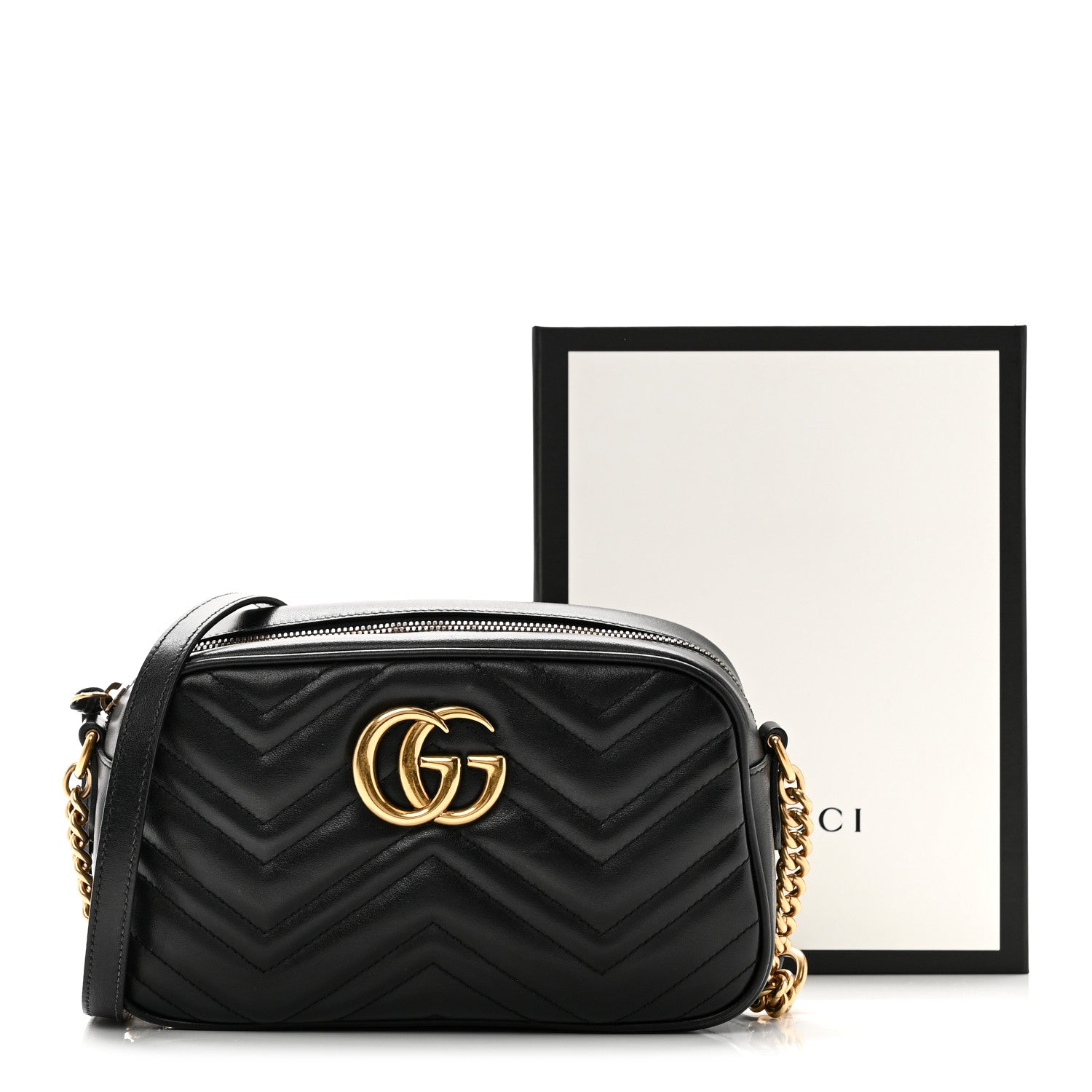 Gucci Calfskin Matelasse Small GG Marmont Chain Shoulder Bag Black 11 of 11