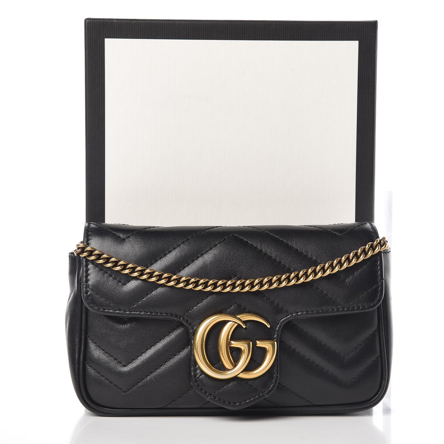 Calfskin Matelasse Super Mini GG Marmont Shoulder Bag Black