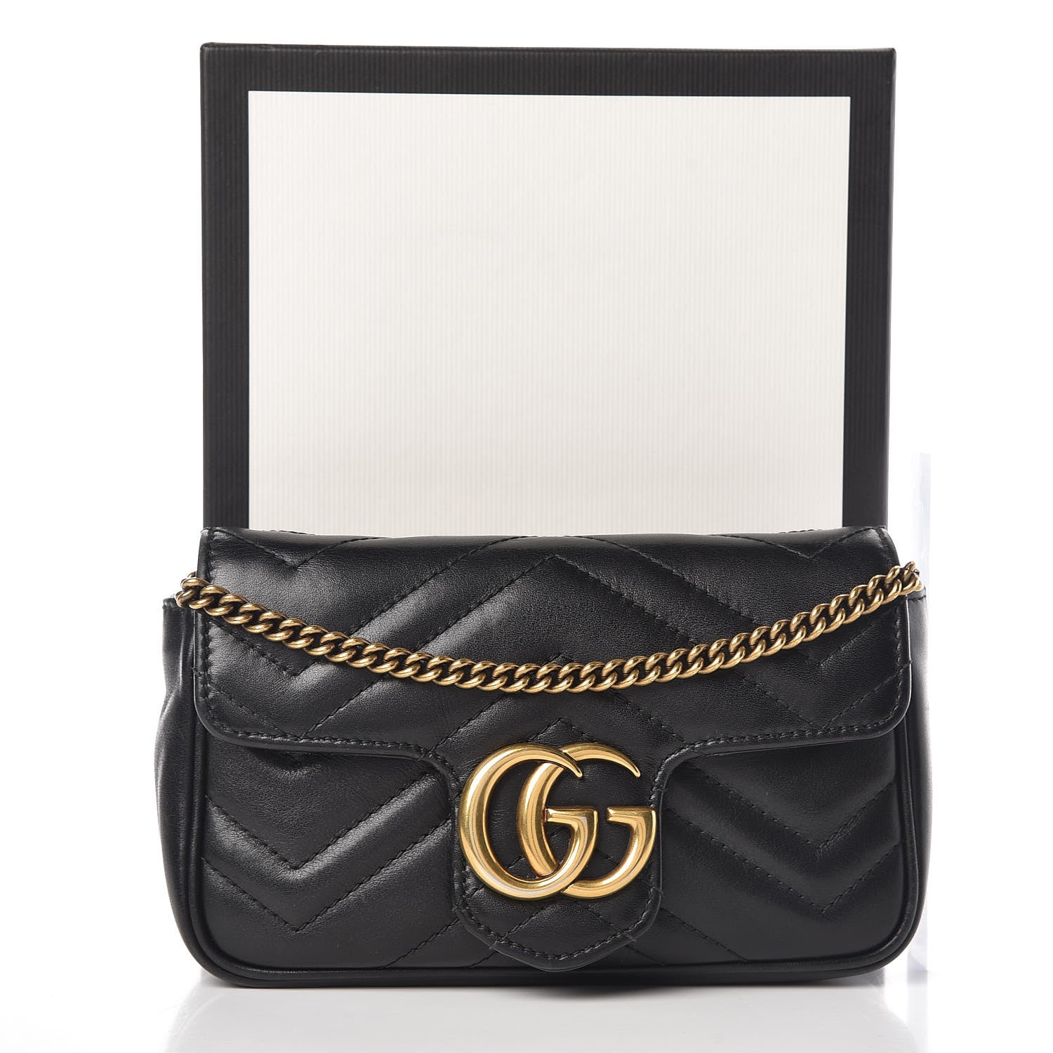 Gucci Calfskin Matelasse Super Mini GG Marmont Shoulder Bag Black 12 of 13