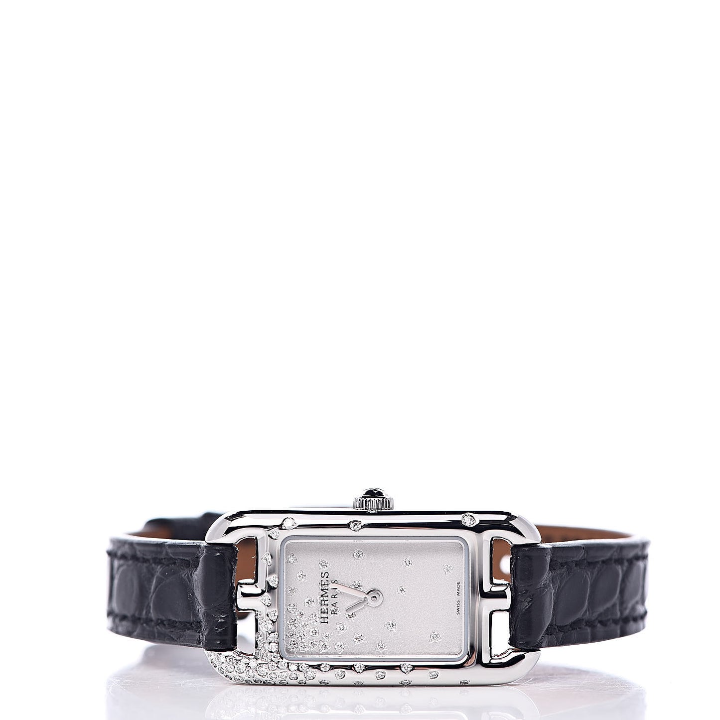 Stainless Steel Alligator Diamond 17mm Nantucket Jete De Diamants Quartz Watch Noir