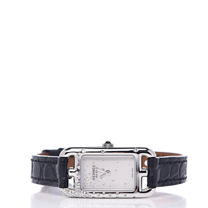 Hermes Stainless Steel Alligator Diamond 17mm Nantucket Jete De Diamants Quartz Watch Noir 3 of 10