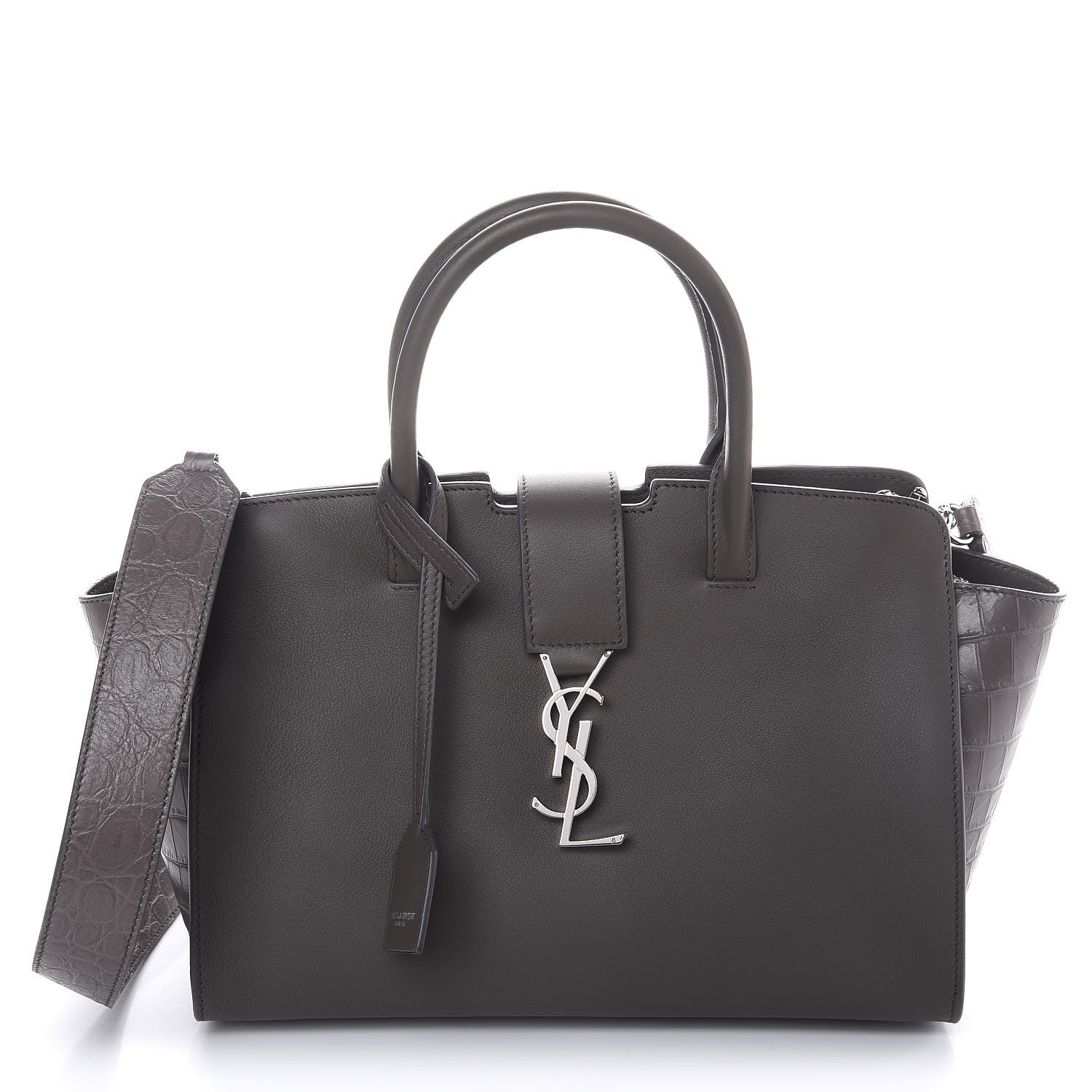 Saint Laurent Smooth Calfskin Crocodile Embossed Baby Monogram Downtown Cabas Earth 1 of 6