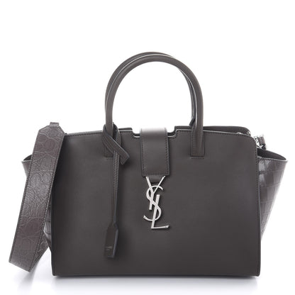 Saint Laurent Smooth Calfskin Crocodile Embossed Baby Monogram Downtown Cabas Earth 1 of 6