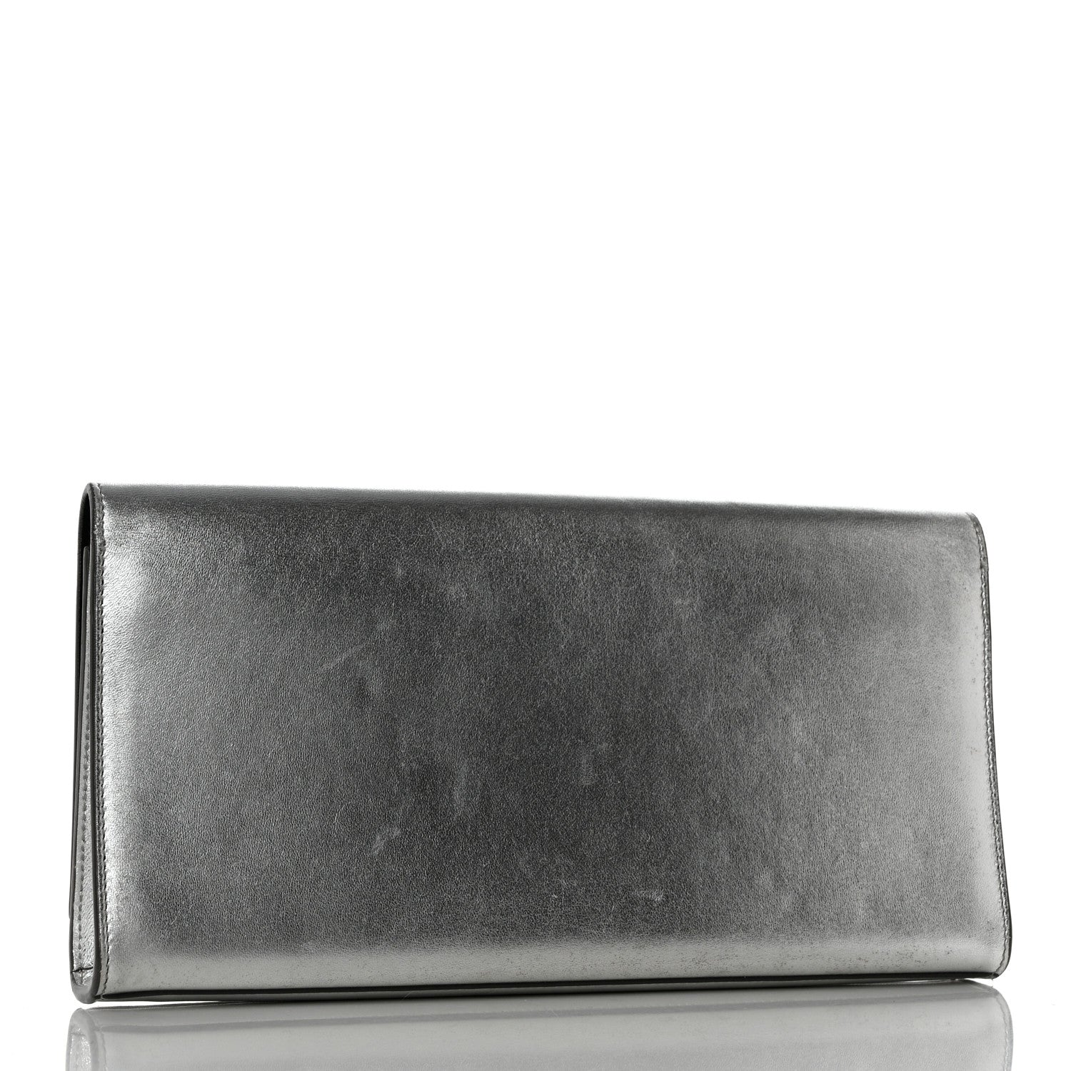 Saint Laurent Metallic Calfskin Classic Monogram Cassandre Clutch Silver 3 of 12