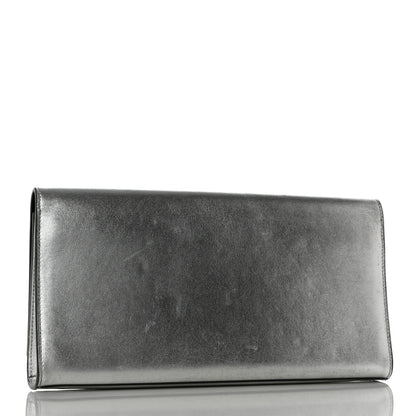 Saint Laurent Metallic Calfskin Classic Monogram Cassandre Clutch Silver 3 of 12