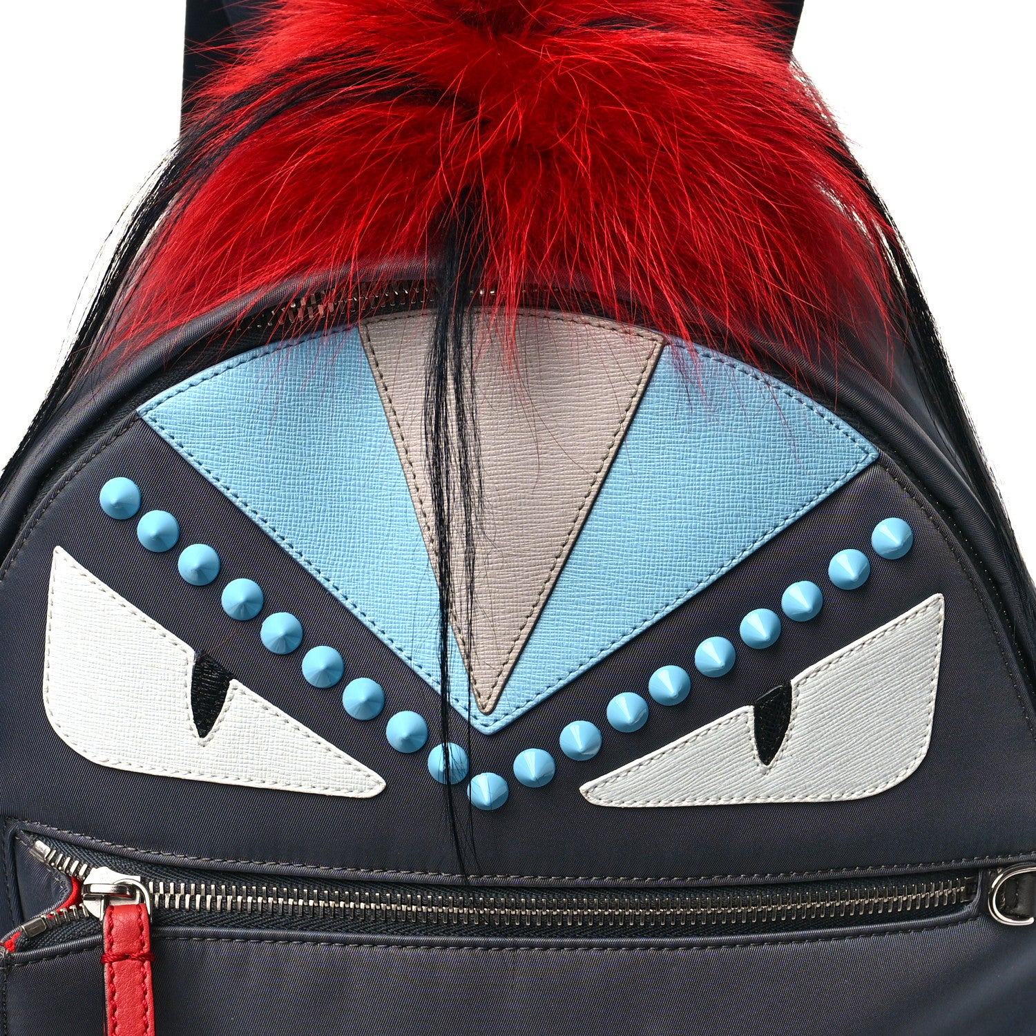 Fendi Nylon Vitello Elite Fox Goat Monster Eyes Studded Backpack Acciaio Pimento Multicolor 7 of 9
